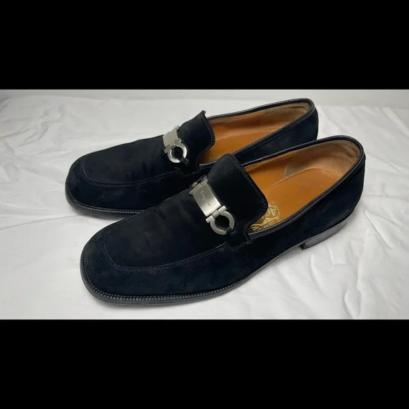 Salvatore Ferragamo Gancini Men\'s Black Suede Loafer Sz 8.5 2E Salvatore Ferragamo Loafer Suede Casual Shoes for Men for  main image 3